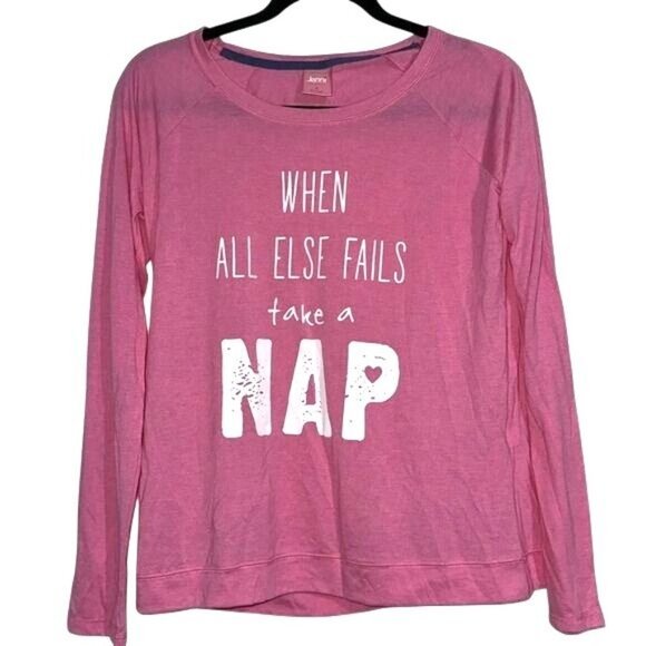 Jenni Intimates Pink Long-Sleeve Pajama Top With "When All Else Fails Take A Nap - Picture 1 of 9